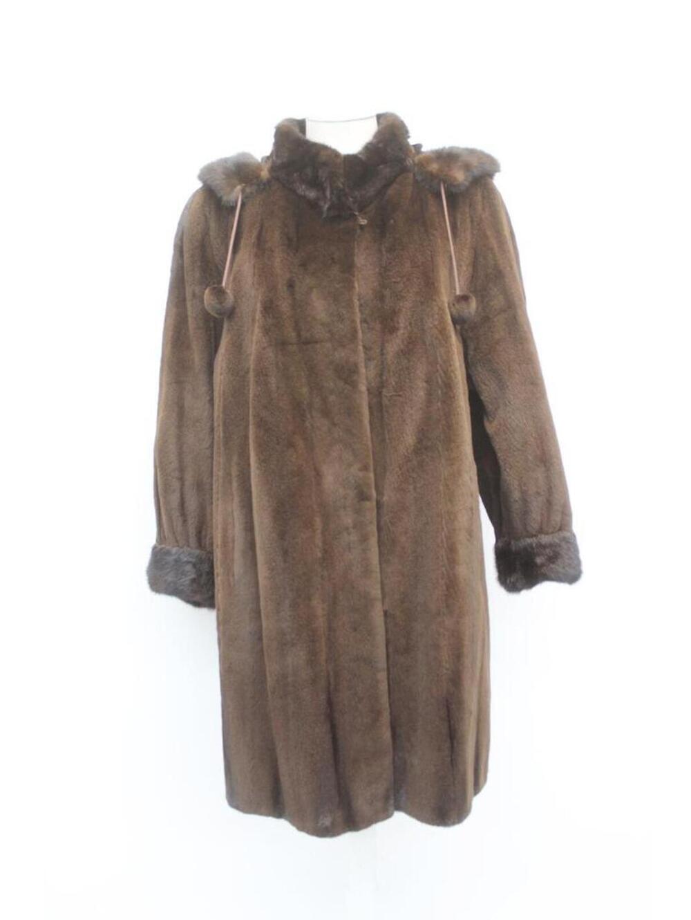 Excellent Sheared Dark Ranch Mink Fur Jacket Coat Women Woman Size 14-16 W/Hood